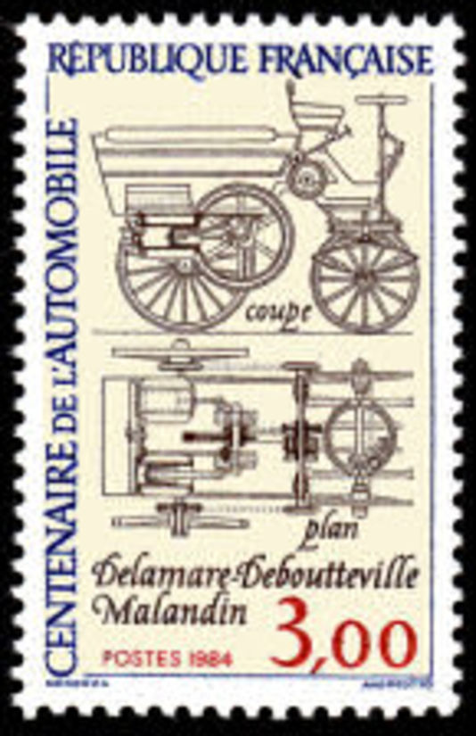 Centenaire de l'automobile franaise, Delamare-Deboutteville et Malandin, en 1884. Timbre-poste mis en 1984.