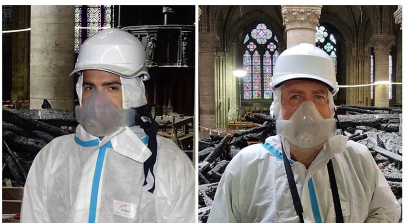 Damien Deldicque et Jean-Nol Rouzaud se sont rendus sur place pour effectuer des prlvements de charbons de bois de Notre-Dame